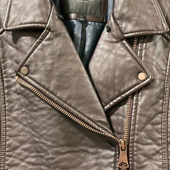 MARC NEW YORK/ANDREW MARC Faux/Vegan Leather Moto Jacket, Deep Burgundy - L - Picture 4 of 15